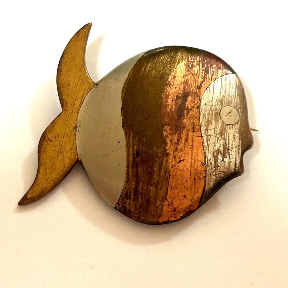 Mexican Sterling Tri Color Fish Brooch - Vintage Silver